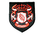 黒・白・赤の盾型エンブレム　刺繍ロゴ No.0330 デザイン例 / サッカーユニフォームショップV-ELEVEN