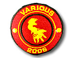 鳥のシルエットを入れた赤と黄色の円型エンブレム　刺繍ロゴ No.0100 デザイン例 / サッカーユニフォームショップV-ELEVEN